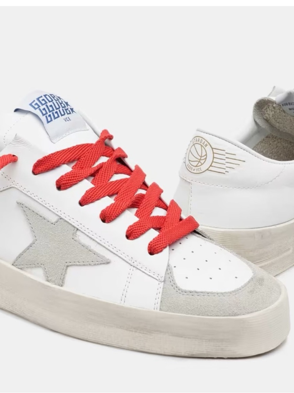 Golden Goose Womens Stardan Sneakers in White with Red Laces